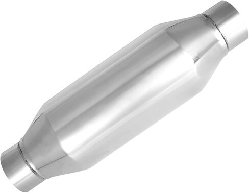 Exhaust Muffler, 2.25 Inch Inlet Resonator Muffler Straight Stainless Steel, Universal Performance Muffler Pipe 13''/340mm Overall Length, Polished in Saudi Arabia