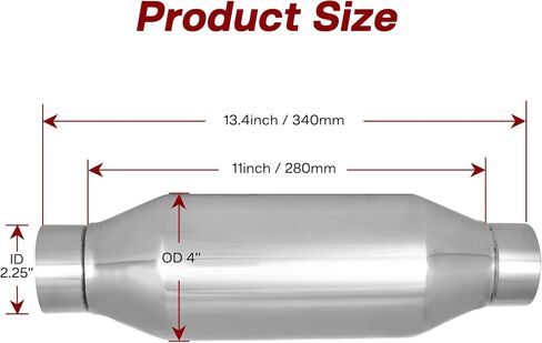 Exhaust Muffler, 2.25 Inch Inlet Resonator Muffler Straight Stainless Steel, Universal Performance Muffler Pipe 13''/340mm Overall Length, Polished in Saudi Arabia