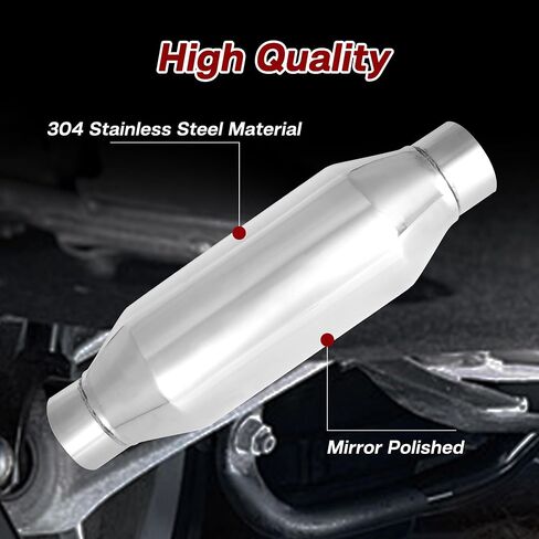 Exhaust Muffler, 2.25 Inch Inlet Resonator Muffler Straight Stainless Steel, Universal Performance Muffler Pipe 13''/340mm Overall Length, Polished in Saudi Arabia