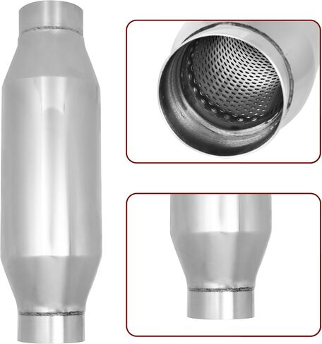 Exhaust Muffler, 2.25 Inch Inlet Resonator Muffler Straight Stainless Steel, Universal Performance Muffler Pipe 13''/340mm Overall Length, Polished in Saudi Arabia