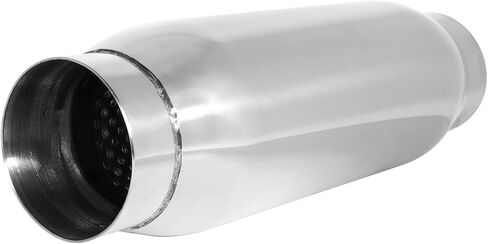 Exhaust Muffler, 2.25 Inch Inlet Resonator Muffler Straight Stainless Steel, Universal Performance Muffler Pipe 13''/340mm Overall Length, Polished in Saudi Arabia