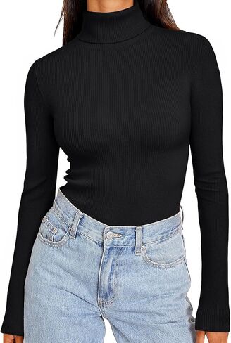 Lillusory Womens Turtleneck Subbed Sevents متماسكة النحيف Fit Tops Pullover Tops Long Sleeve Fall Fashion Complements 2025 in Kuwait