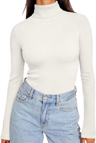 Lillusory Womens Turtleneck Subbed Sevents متماسكة النحيف Fit Tops Pullover Tops Long Sleeve Fall Fashion Complements 2025 in Kuwait