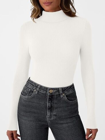 Lillusory Womens Turtleneck Subbed Sevents متماسكة النحيف Fit Tops Pullover Tops Long Sleeve Fall Fashion Complements 2025 in Kuwait