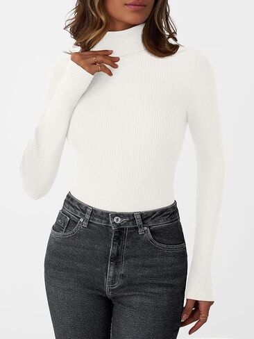 Lillusory Womens Turtleneck Subbed Sevents متماسكة النحيف Fit Tops Pullover Tops Long Sleeve Fall Fashion Complements 2025 in Kuwait