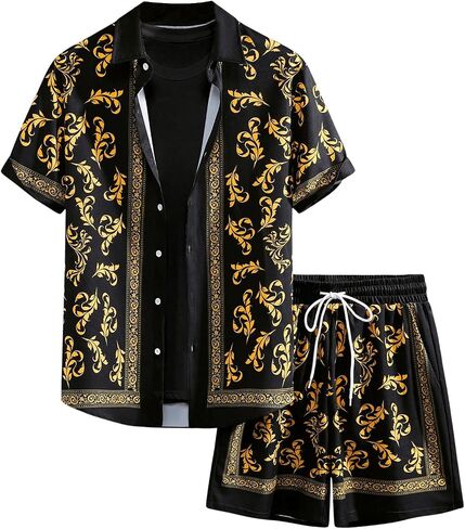 Men's 2 Piece Short Set Short Sleeve Button Down Shirts and Drawstring Waist Shorts Vacation Outfits in Saudi Arabia
