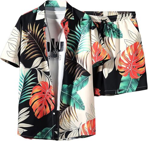 Men's 2 Piece Short Set Short Sleeve Button Down Shirts and Drawstring Waist Shorts Vacation Outfits in Saudi Arabia