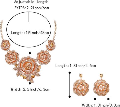 BriLove Gorgeous Stunning Crystal Layer Flower Cluster Statement Necklace Dangle Earrings Jewelry Set for Women Bridal Bridesmaid in Saudi Arabia