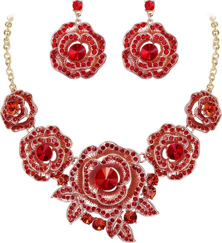 BriLove Gorgeous Stunning Crystal Layer Flower Cluster Statement Necklace Dangle Earrings Jewelry Set for Women Bridal Bridesmaid in Saudi Arabia