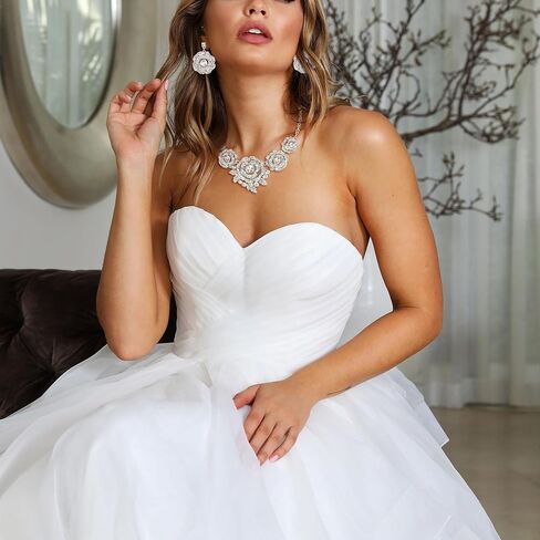 BriLove Gorgeous Stunning Crystal Layer Flower Cluster Statement Necklace Dangle Earrings Jewelry Set for Women Bridal Bridesmaid in Saudi Arabia