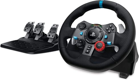 Logitech G29 Driving Force Racing Wheel and Floor Pedals, Real Force Feedback, Stainless Steel Paddle Shifters, Leather Steering Wheel Cover, Adjustable Floor Pedals, EU-Plug, PS4/PS3/PC/Mac, Black in Kuwait