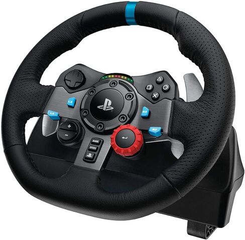 Logitech G29 Driving Force Racing Wheel and Floor Pedals, Real Force Feedback, Stainless Steel Paddle Shifters, Leather Steering Wheel Cover, Adjustable Floor Pedals, EU-Plug, PS4/PS3/PC/Mac, Black in Kuwait