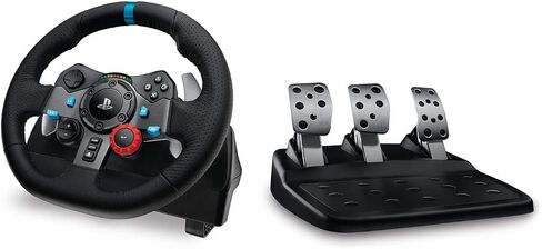 Logitech G29 Driving Force Racing Wheel and Floor Pedals, Real Force Feedback, Stainless Steel Paddle Shifters, Leather Steering Wheel Cover, Adjustable Floor Pedals, EU-Plug, PS4/PS3/PC/Mac, Black in Kuwait