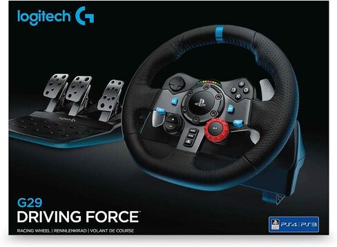 Logitech G29 Driving Force Racing Wheel and Floor Pedals, Real Force Feedback, Stainless Steel Paddle Shifters, Leather Steering Wheel Cover, Adjustable Floor Pedals, EU-Plug, PS4/PS3/PC/Mac, Black in Kuwait
