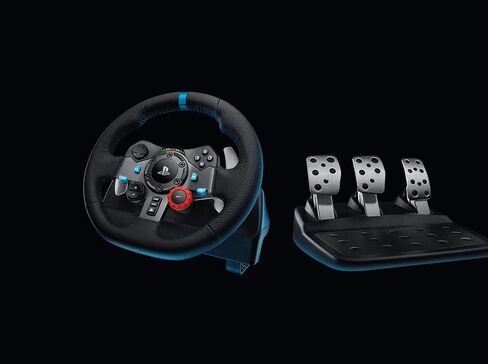 Logitech G29 Driving Force Racing Wheel and Floor Pedals, Real Force Feedback, Stainless Steel Paddle Shifters, Leather Steering Wheel Cover, Adjustable Floor Pedals, EU-Plug, PS4/PS3/PC/Mac, Black in Kuwait