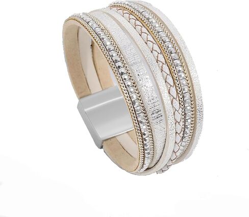 ZMANYIJEW Leather Wrap Bracelets for Women,Boho Cuff Bracelets Multi-Layer Crystal Beads Cuff Bracelet Multilayered Leopard Leather Braided Bangle Wrist Cuff Bangles in Saudi Arabia