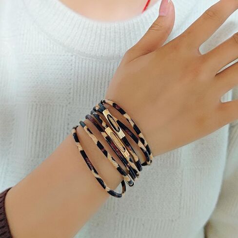 أساور Zmanyijew الجلود الملتفة للنساء ، أساور بوهو الكفة متعددة الطبقات كفة الكفة الكفة متعددة الوفقات النمرات مصفرة الكفة معصم الكفة in Kuwait