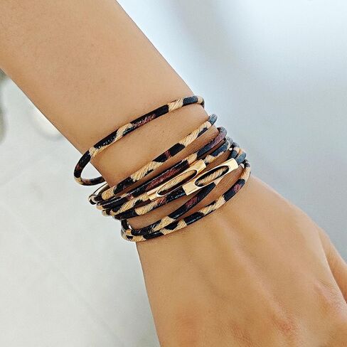 أساور Zmanyijew الجلود الملتفة للنساء ، أساور بوهو الكفة متعددة الطبقات كفة الكفة الكفة متعددة الوفقات النمرات مصفرة الكفة معصم الكفة in Kuwait