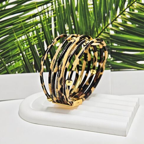 أساور Zmanyijew الجلود الملتفة للنساء ، أساور بوهو الكفة متعددة الطبقات كفة الكفة الكفة متعددة الوفقات النمرات مصفرة الكفة معصم الكفة in Kuwait