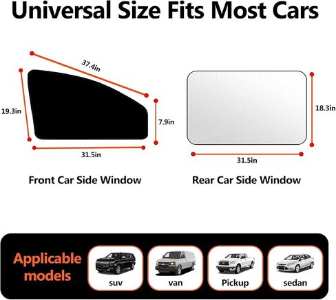 ZATOOTO Car Window Shades Sun Shade for Privacy 4Pack, Car Window Covers 100% Light Blocking for Sleeping & Stay Cool, Reflects Sunlight, Universal Fit in Saudi Arabia