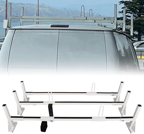 ECOTRIC Universal 750LBS Capacity 3 Bars Ladder Roof Racks 68"-75" Compatible with Ford E150 250 350 Chevy Chevrolet Express 1500 2500 3500 GMC Savana with Rain Gutters Kayak Canoe Lumber Pipe Cargo in Saudi Arabia