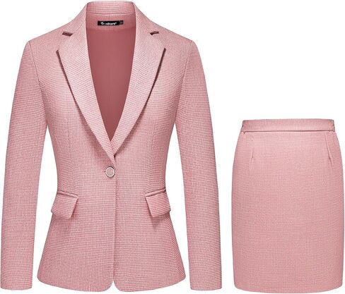 Women's Business Skirt Suit 2 Piece Set Plaid Houndstooth Blazer Pencil Skirt for Women in Saudi Arabia