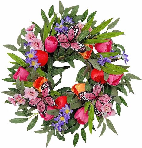 18 Inch Lemon Wreath for Front Door, Spring Summer Wreath with Artificial Lemon Daisy and Bow for Indoor Outdoor Party Home Garden Wall Decor in Saudi Arabia