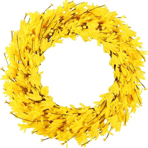 20 '' Forsythia Wreath Spring Spring Summer Fall With Winter Breatts for Bride Bate with Berries Silk Oree Wreath for Porch Farmhouse Patio Garden Window Decord Outdoor Home Decor (الأصفر) in Kuwait