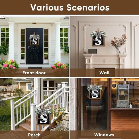 Ultra Large 14'' Last Name All Year Round Front Door Wreath with 26 Initial Letter Welcome Sign All Seasons Eucalyptus Garland and Bow Wreaths for Front Door Porch Farmhouse Decoration (S) in Saudi Arabia