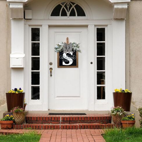 Ultra Large 14'' Last Name All Year Round Front Door Wreath with 26 Initial Letter Welcome Sign All Seasons Eucalyptus Garland and Bow Wreaths for Front Door Porch Farmhouse Decoration (S) in Saudi Arabia