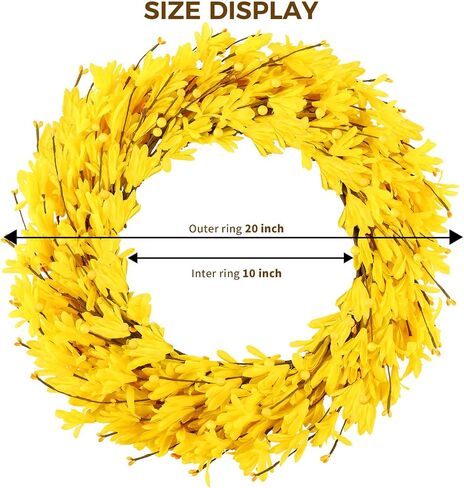 20 '' Forsythia Wreath Spring Spring Summer Fall With Winter Breatts for Bride Bate with Berries Silk Oree Wreath for Porch Farmhouse Patio Garden Window Decord Outdoor Home Decor (الأصفر) in Kuwait