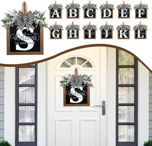 Ultra Large 14'' Last Name All Year Round Front Door Wreath with 26 Initial Letter Welcome Sign All Seasons Eucalyptus Garland and Bow Wreaths for Front Door Porch Farmhouse Decoration (S) in Saudi Arabia