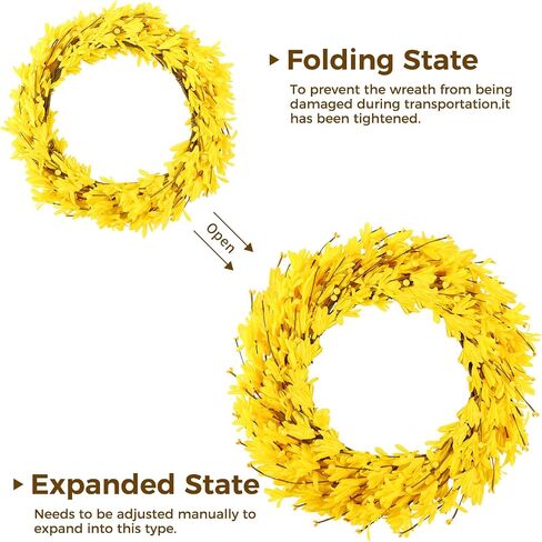 20 '' Forsythia Wreath Spring Spring Summer Fall With Winter Breatts for Bride Bate with Berries Silk Oree Wreath for Porch Farmhouse Patio Garden Window Decord Outdoor Home Decor (الأصفر) in Kuwait