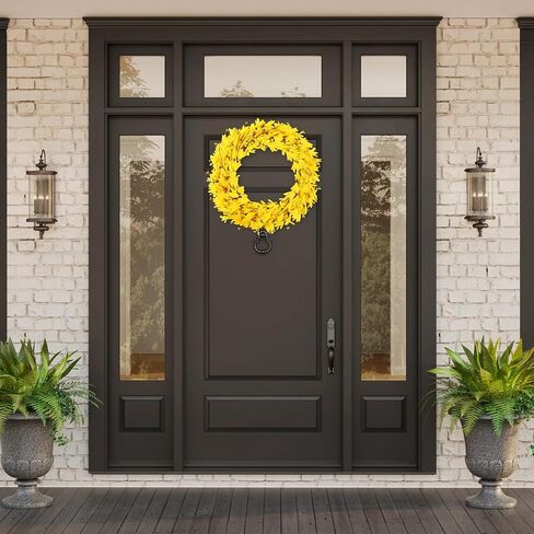 20 '' Forsythia Wreath Spring Spring Summer Fall With Winter Breatts for Bride Bate with Berries Silk Oree Wreath for Porch Farmhouse Patio Garden Window Decord Outdoor Home Decor (الأصفر) in Kuwait