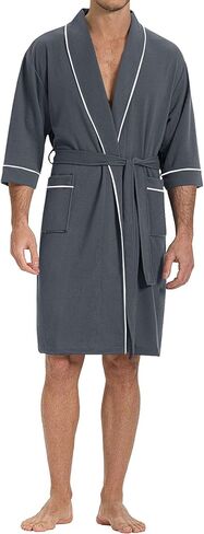 SIORO Men’s Waffle Knit Robe with Shawl Collar, Short Lightweight Bathrobe with Pockets, Perfect for Spa, Summer & Shower in Kuwait
