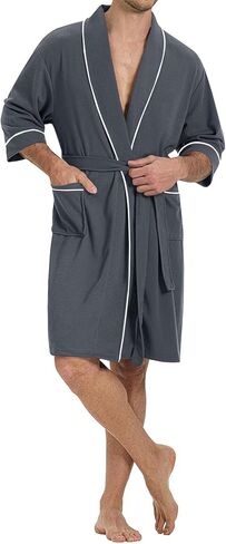 SIORO Men’s Waffle Knit Robe with Shawl Collar, Short Lightweight Bathrobe with Pockets, Perfect for Spa, Summer & Shower in Kuwait