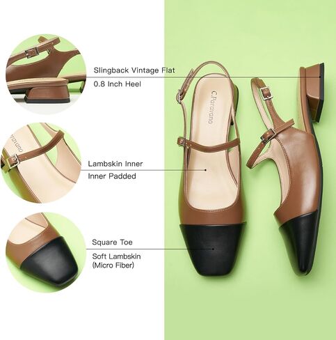 C. Paravano Women's Slingback Sandals, Mary Jane Style Flats with Adjustable Ankle Straps & Square Toe, Stylish Comfortable Casual Shoes in Saudi Arabia