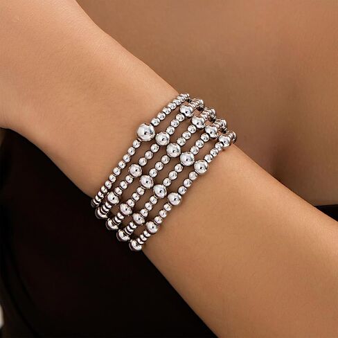 أساور طويلة من Tiantian 5pcs ذهبية من الأساور للنساء غير المشوهة لؤلؤة بيرل للنساء للنساء أساور حبة الطين العصرية كومة تمدد للنساء للنساء هدايا 2025 in Saudi Arabia
