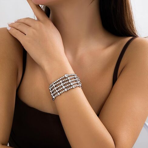 أساور طويلة من Tiantian 5pcs ذهبية من الأساور للنساء غير المشوهة لؤلؤة بيرل للنساء للنساء أساور حبة الطين العصرية كومة تمدد للنساء للنساء هدايا 2025 in Saudi Arabia