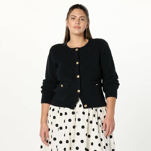 The Drop Women's Plus Size Janice Gold Button Fitted Sweater Cardigan in Kuwait