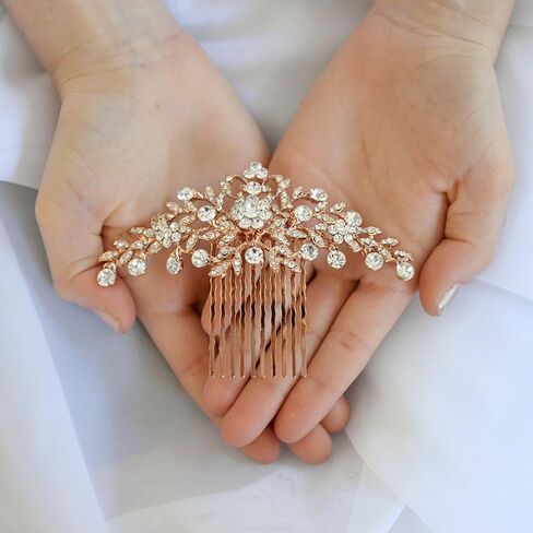 Mariell Vintage Rose Gold Bridal Hair Comb Simulated Pearl Crystal Wedding Hair Accessories in Saudi Arabia