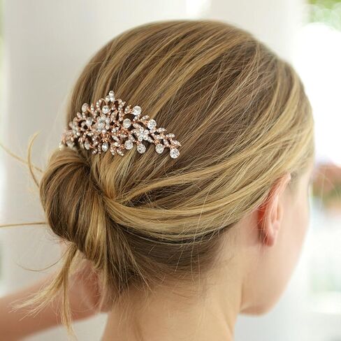Mariell Vintage Rose Gold Bridal Hair Comb Simulated Pearl Crystal Wedding Hair Accessories in Saudi Arabia