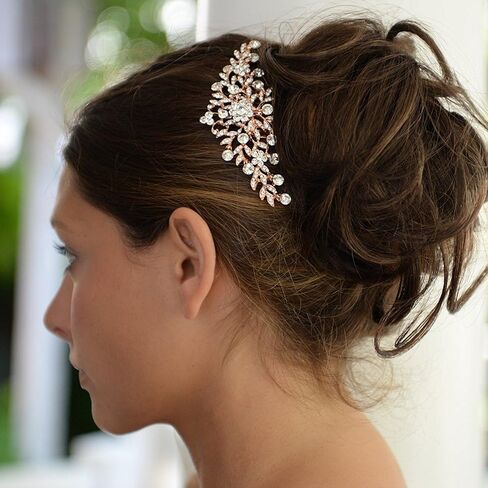 Mariell Vintage Rose Gold Bridal Hair Comb Simulated Pearl Crystal Wedding Hair Accessories in Saudi Arabia