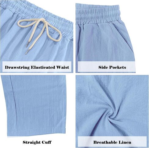 Mens Linen Pants Casual Summer Beach Pants Lightweight Drawstring Yoga Trousers Vacation Cargo Pants with Pockets in Saudi Arabia