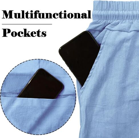 Mens Linen Pants Casual Summer Beach Pants Lightweight Drawstring Yoga Trousers Vacation Cargo Pants with Pockets in Saudi Arabia