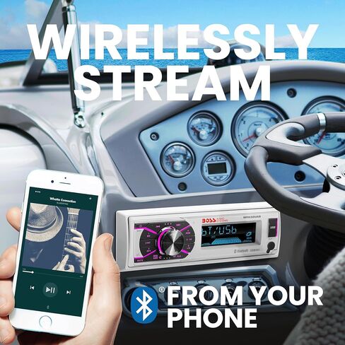 بوس اوديو MR762BRGB Marine Stereo – مدخل واحد، صوت بلوتوث، CD/USB/SD/MP3، مدخل Aux، راديو AM/FM، مقاوم للطقس، لوحة أمامية قابلة للفصل، إضاءة متعددة الألوان، جهاز تحكم لاسلكي in Saudi Arabia