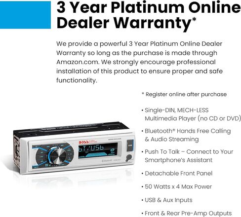 بوس اوديو MR762BRGB Marine Stereo – مدخل واحد، صوت بلوتوث، CD/USB/SD/MP3، مدخل Aux، راديو AM/FM، مقاوم للطقس، لوحة أمامية قابلة للفصل، إضاءة متعددة الألوان، جهاز تحكم لاسلكي in Saudi Arabia