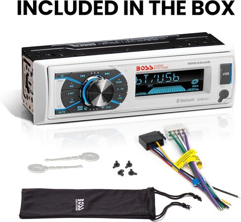 بوس اوديو MR762BRGB Marine Stereo – مدخل واحد، صوت بلوتوث، CD/USB/SD/MP3، مدخل Aux، راديو AM/FM، مقاوم للطقس، لوحة أمامية قابلة للفصل، إضاءة متعددة الألوان، جهاز تحكم لاسلكي in Saudi Arabia