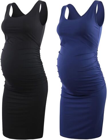 فستان Liu & Qu للسيدات بدون أكمام للحمل من الجانب مكشكش للارتداء اليومي أو حمام الطفل in Kuwait