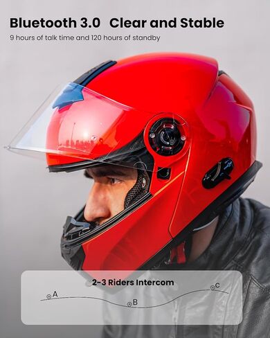ILM Bluetooth Motorcycle Modular Helmet 2-3 Riders Intercom Flip up Full Face Helmet with Dual Visor DOT Model 159BT (MatteBlack, L) in Kuwait